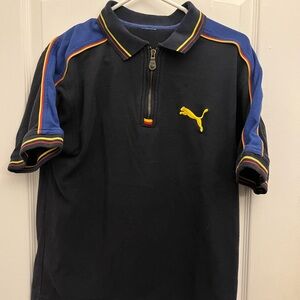 Puma Navy Polo with Red and Yellow Stripes